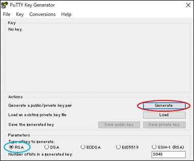 PuTTY Key Generator画面