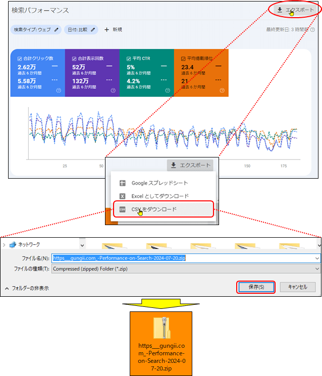 Search Consoleのエクスポートボタン