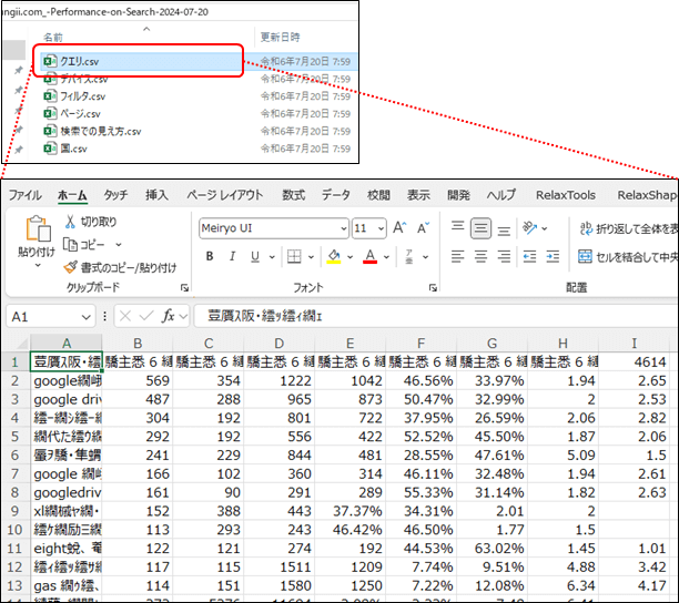 CSVファイルをexcelで開いたイメージ画像