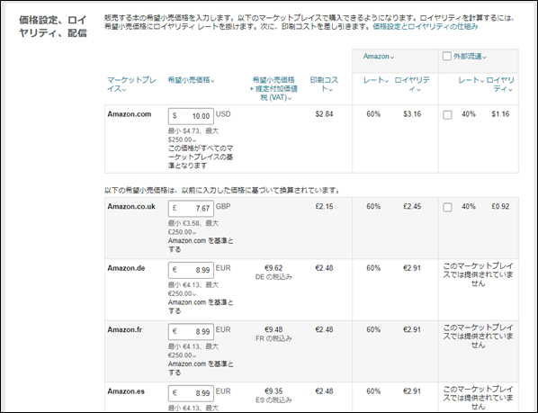 価格設定～配信の設定画面(KDP)