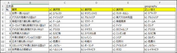 台本を整理したExcelシート